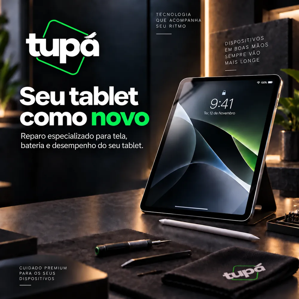 Tablet na bancada da Tupã: reparo de tablet